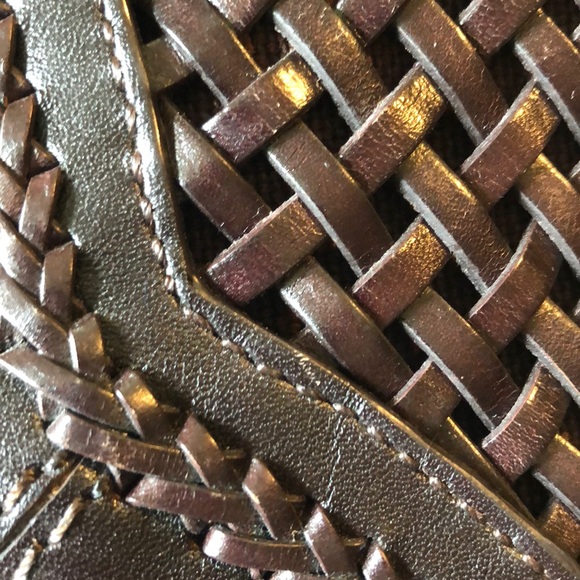 MAXX NEW YORK Classic Woven Brown Leather Shoulder Bag Hardware Stap $129 NEW - Picture 6 of 14